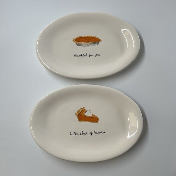 Rae Dunn Thankful For Pie Little Slice of Heaven Pie Plate Oval Lot of 2 Magenta - Picture 1 of 7